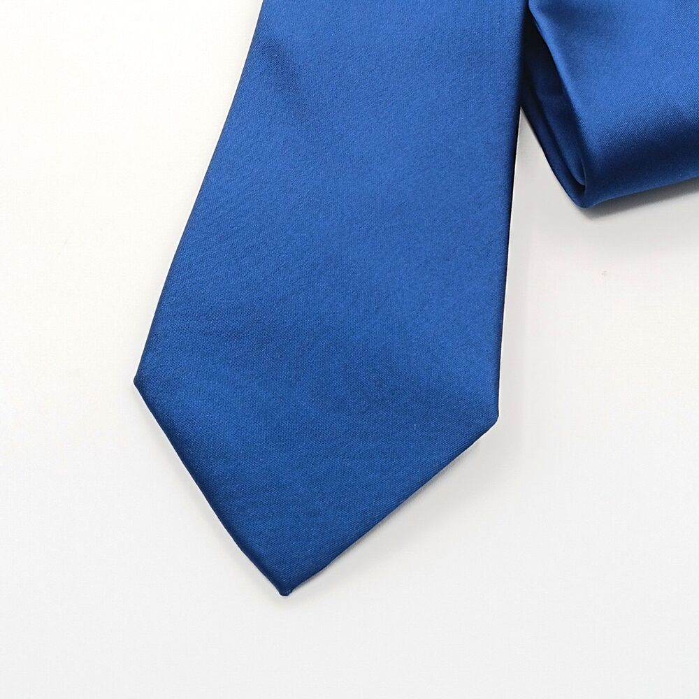 Barry Wang Silk Tie Mens 61” Solid Blue Italy Satin Luxury Corpcore Classic New